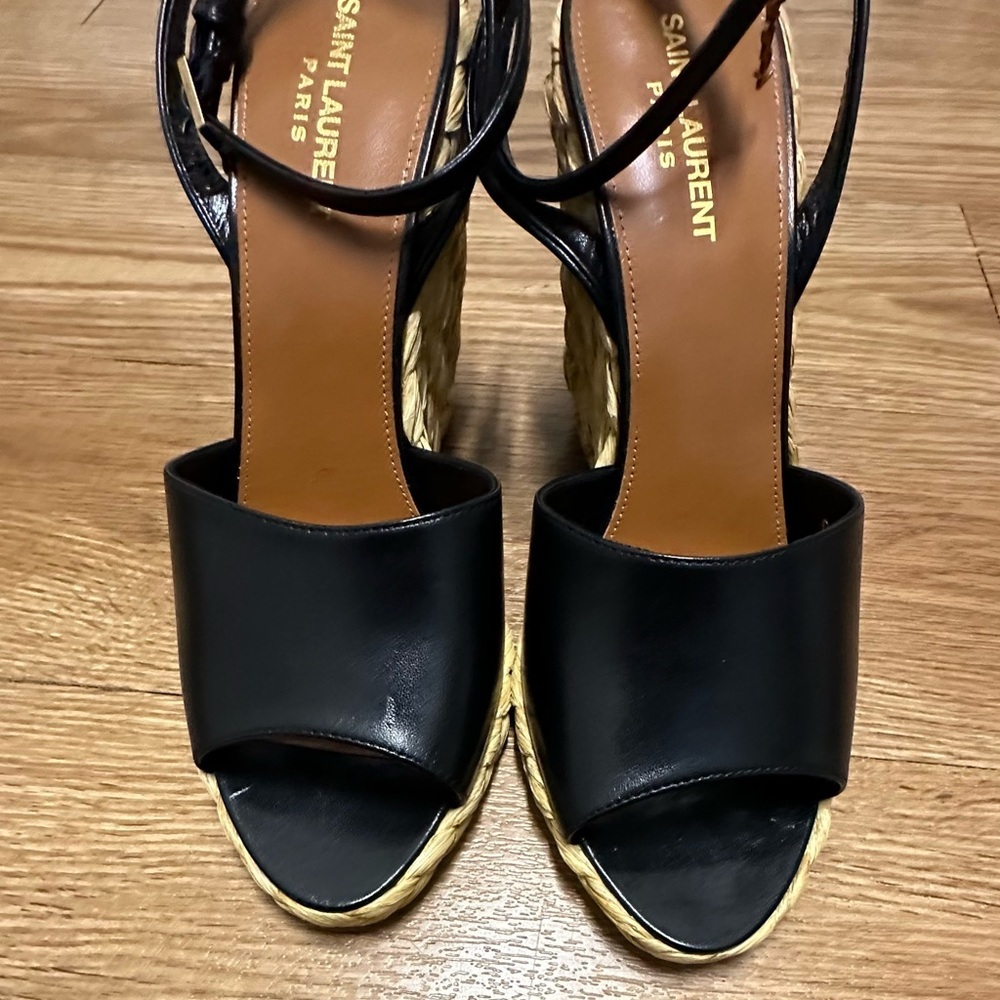 SAINT LAURENT Paloma Black Wedge Sandals - Picture 14 of 16
